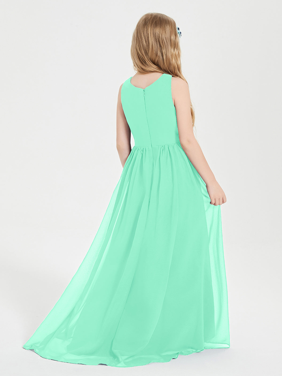 Asymmetrical Junior Bridesmaid Dresses with Scoop Neckline Turquoise